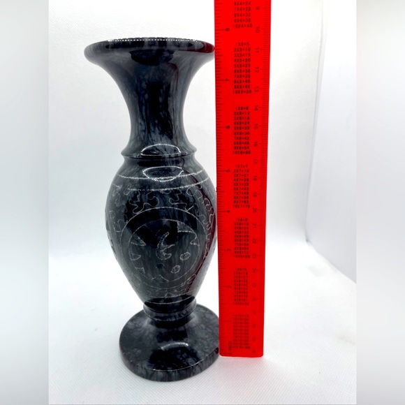 Etching Design Vase Out of Marble Stone 7.7" H - Picture 6 of 7